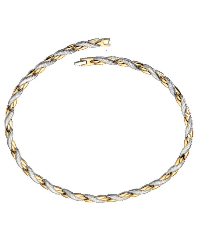 Collier aimanté en inox couleur inox et or - soulage naturellement la nuque Collier aimanté en inox couleur inox et or - soulage naturellement la nuque