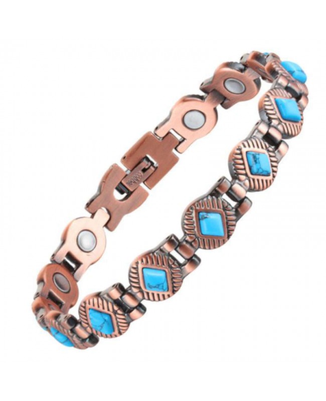Bracelet cuivre massif magnétique pour soulager les douleurs articulaires avec turquoises et aimants néodyme - Cléopatre Bracelet cuivre massif magnétique pour soulager les douleurs articulaires avec turquoises et aimants néodyme - Cléopatre