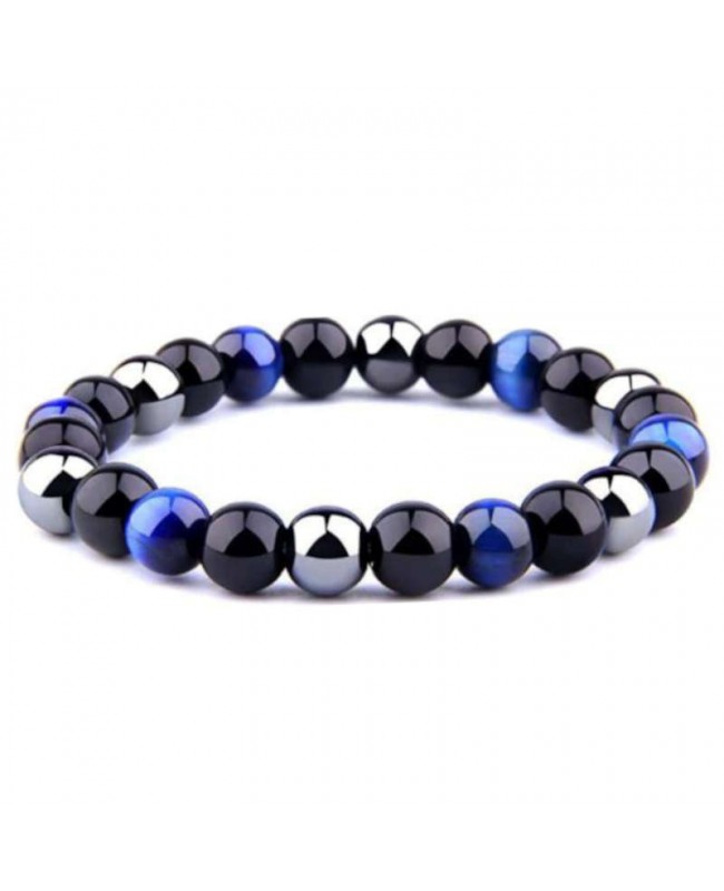 Bracelet perles naturelles hématite œil de tigre bleu obsidienne 8 mm Bracelet perles naturelles hématite œil de tigre bleu obsidienne 8 mm