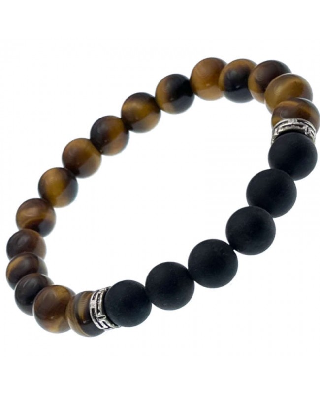 Œil de tigre et Agate noire bracelet pierre en perles 8 mm Œil de tigre et Agate noire bracelet pierre en perles 8 mm